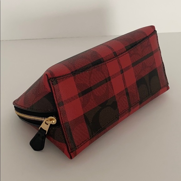 Coach Signature Red Field Plaid Cosmetic Case - Picture 5 of 16